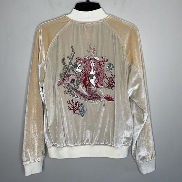 Urban Outfitters Jackets & Blazers - Urban Outfitters SILENCE + NOISE Bomber Jacket Womens M Mermaid Beige Velvet